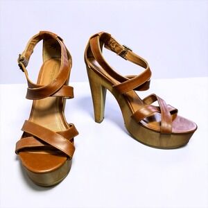 Mossimo Supply Co Womens Brown Faux Leather Platform Strappy Heels Size 8.5